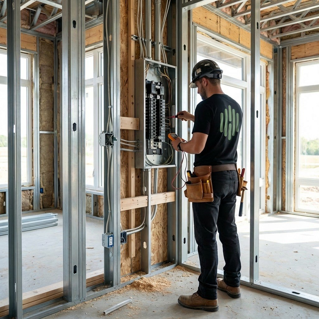 Licensed electrician installing electrical panel